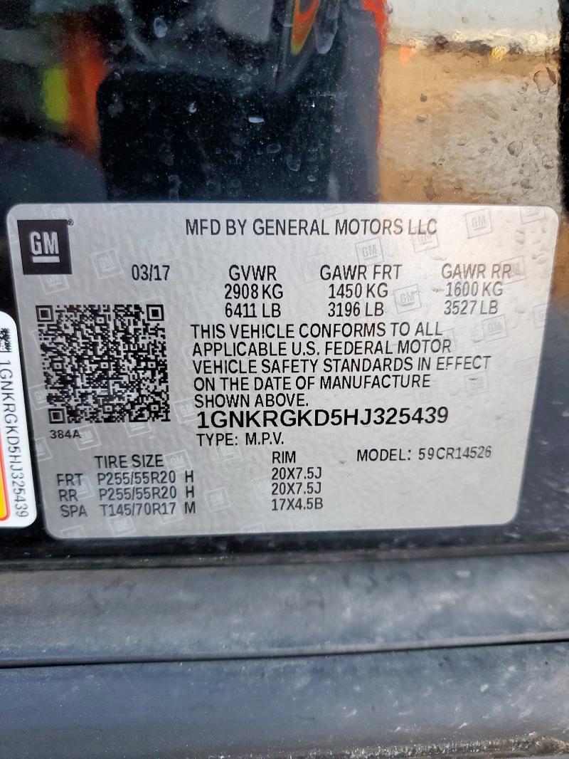 Photo 14 from auction – 2017 CHEVROLET TRAVERSE L with VIN 1GNKRGKD5HJ325439