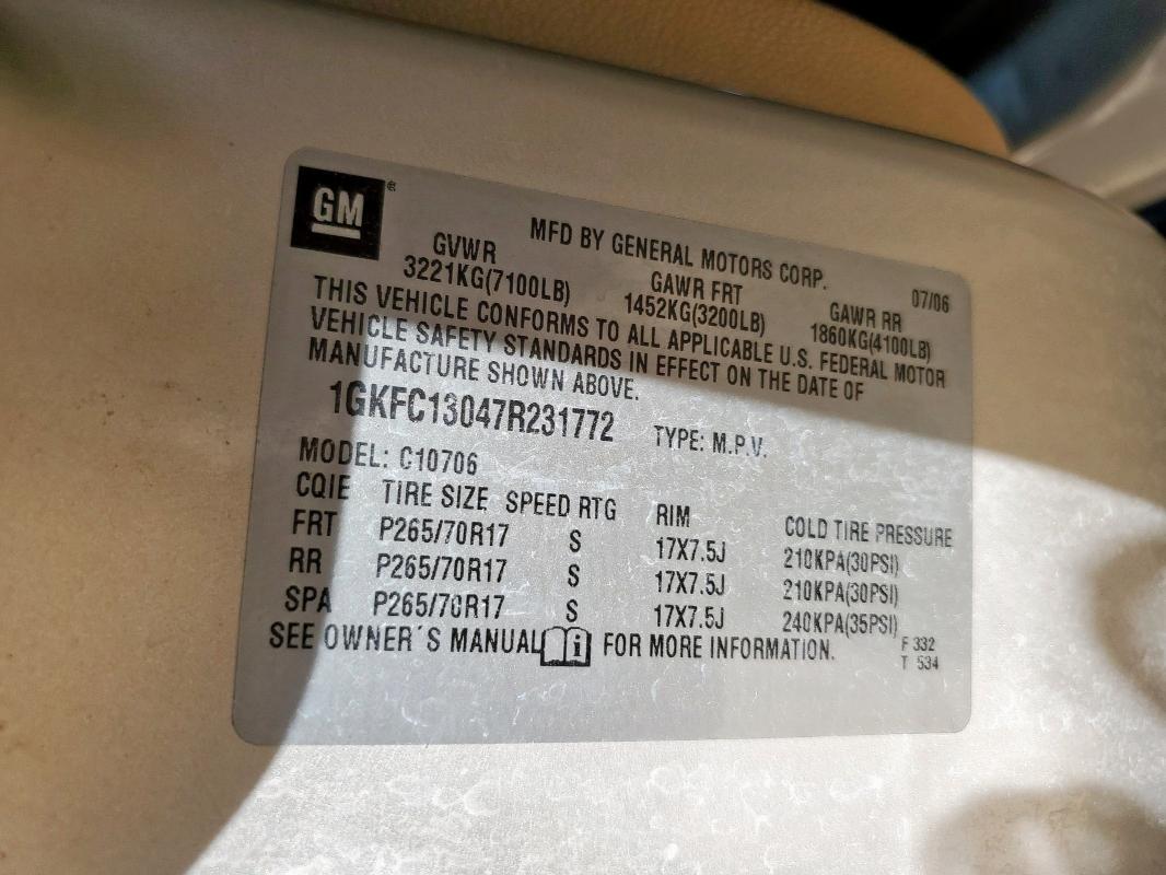 Photo 14 from auction – 2007 GMC YUKON with VIN 1GKFC13047R231772