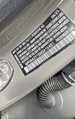 Photo 10 from auction – 2021 PORSCHE TAYCAN with VIN WP0AA2Y10MSA16481