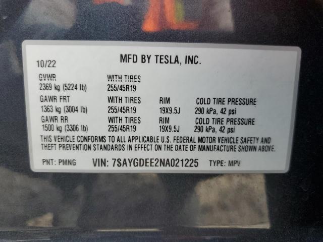 Photo 14 from auction – 2022 TESLA MODEL Y with VIN 7SAYGDEE2NA021225