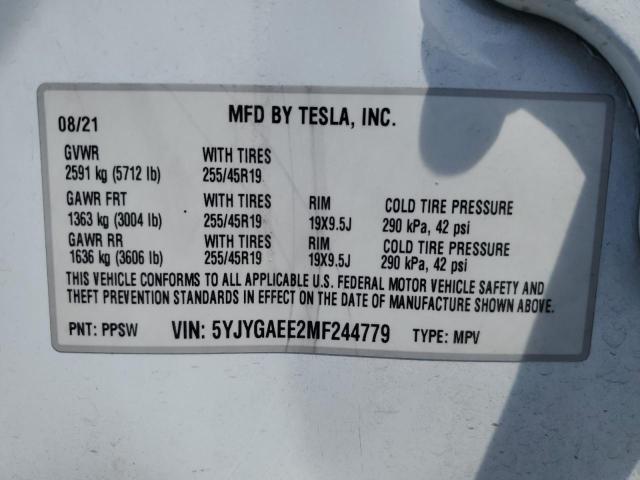 Photo 14 from auction – 2021 TESLA MODEL Y with VIN 5YJYGAEE2MF244779