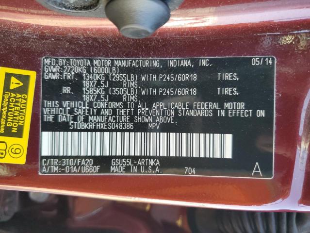 Photo 14 from auction – 2014 TOYOTA HIGHLANDER with VIN 5TDBKRFHXES048386
