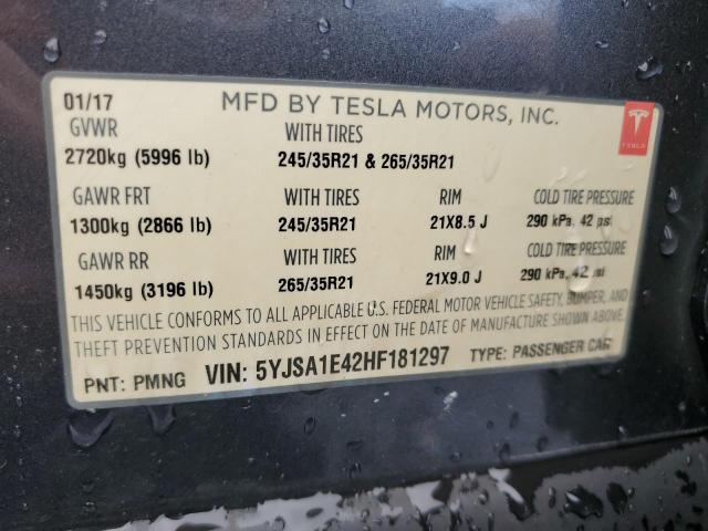 Photo 14 from auction – 2017 TESLA MODEL S with VIN 5YJSA1E42HF181297