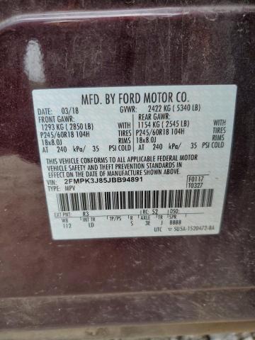 Photo 14 from auction – 2018 FORD EDGE SEL with VIN 2FMPK3J85JBB94891