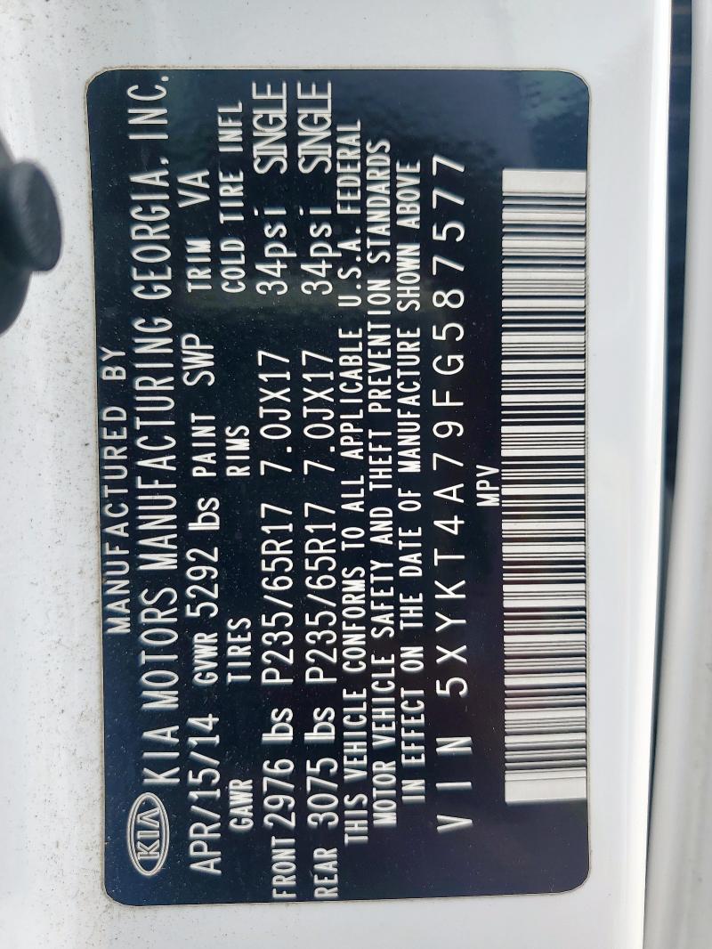 Photo 14 from auction – 2015 KIA SORENTO LX with VIN 5XYKT4A79FG587577