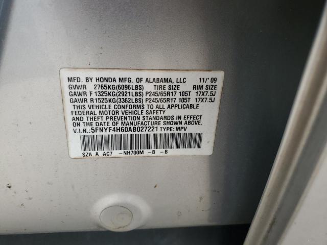 Photo 14 from auction – 2010 HONDA PILOT EXL with VIN 5FNYF4H60AB027221
