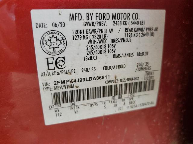 Photo 14 from auction – 2020 FORD EDGE SEL with VIN 2FMPK4J99LBA86811