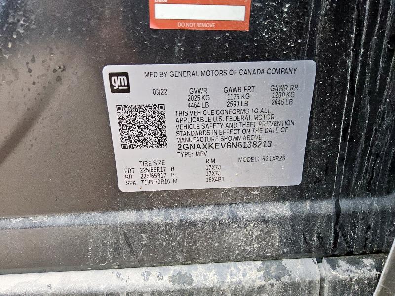 Photo 14 from auction – 2022 CHEVROLET EQUINOX LT with VIN 2GNAXKEV6N6138213