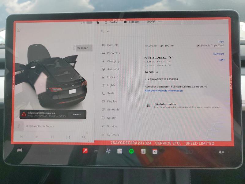 Photo 9 from auction – 2024 TESLA MODEL Y with VIN 7SAYGDEE2RA237324