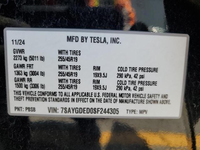 Photo 14 from auction – 2025 TESLA MODEL Y with VIN 7SAYGDED0SF244305