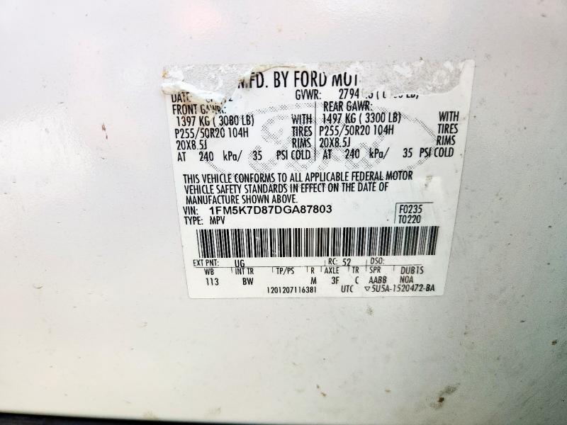 Photo 14 from auction – 2013 FORD EXPLORER XLT with VIN 1FM5K7D87DGA87803