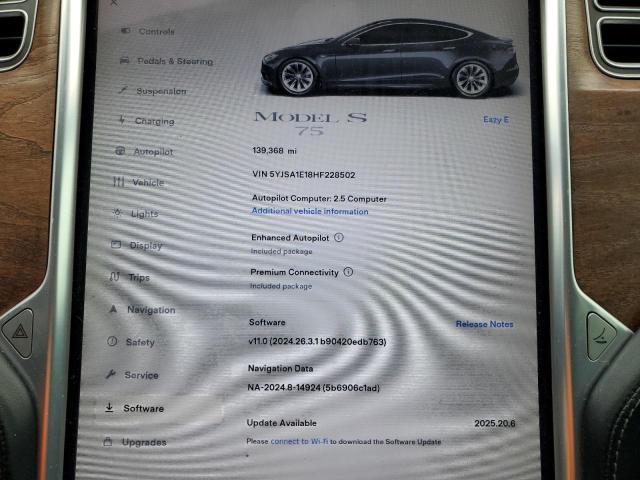 Photo 9 from auction – 2017 TESLA MODEL S with VIN 5YJSA1E18HF228502