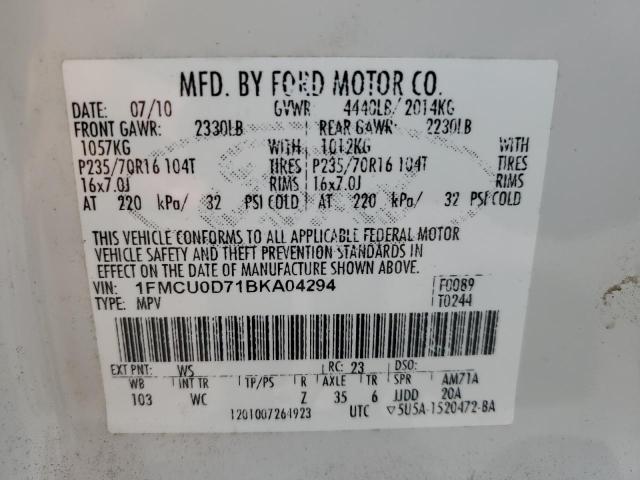 Photo 14 from auction – 2011 FORD ESCAPE XLT with VIN 1FMCU0D71BKA04294