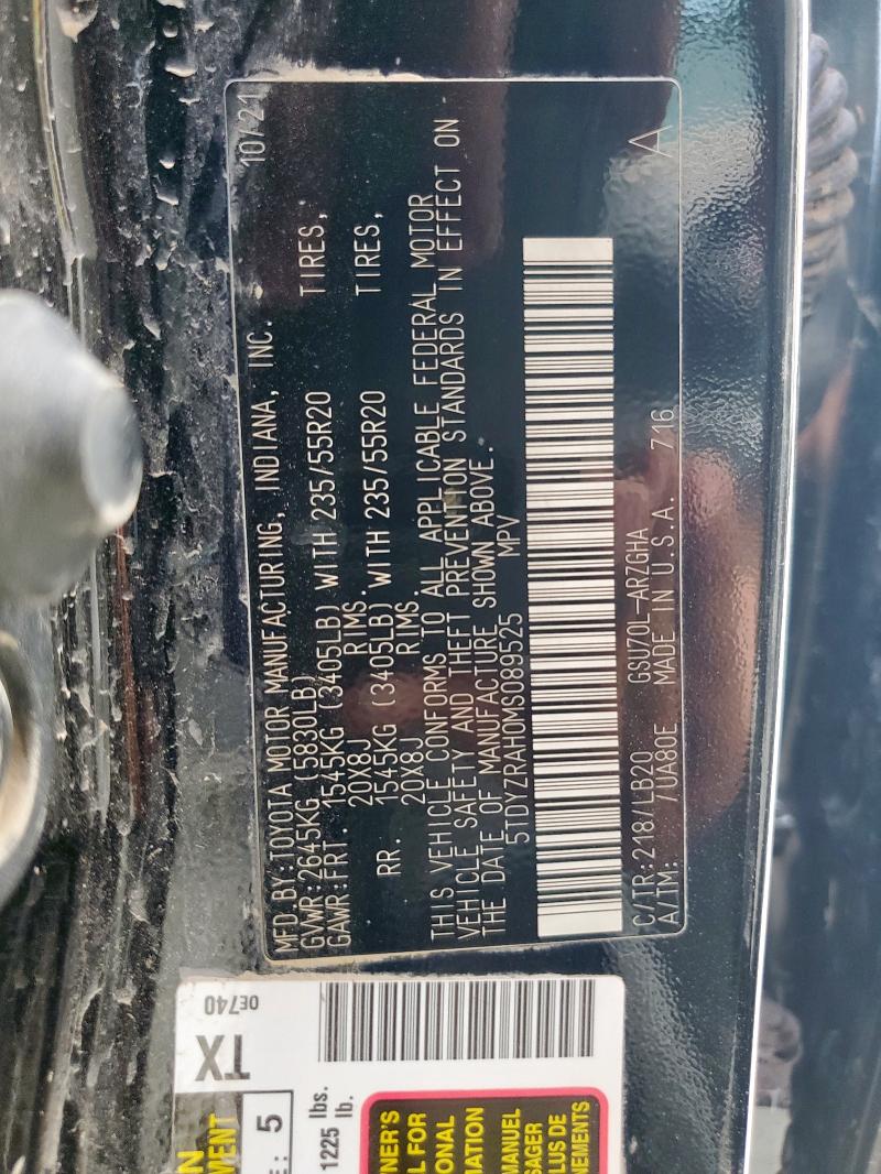 Photo 14 from auction – 2021 TOYOTA HIGHLANDER with VIN 5TDYZRAH0MS089525