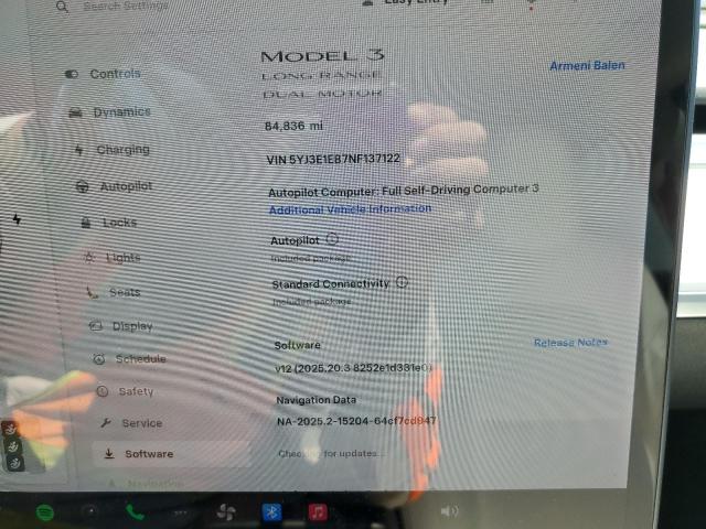 Photo 9 from auction – 2022 TESLA MODEL 3 with VIN 5YJ3E1EB7NF137122