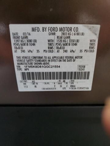 Photo 14 from auction – 2016 FORD EXPLORER X with VIN 1FM5K8D81GGC21554