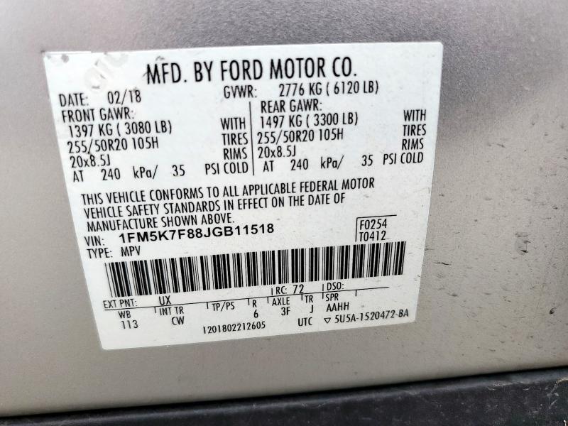 Photo 14 from auction – 2018 FORD EXPLORER L with VIN 1FM5K7F88JGB11518