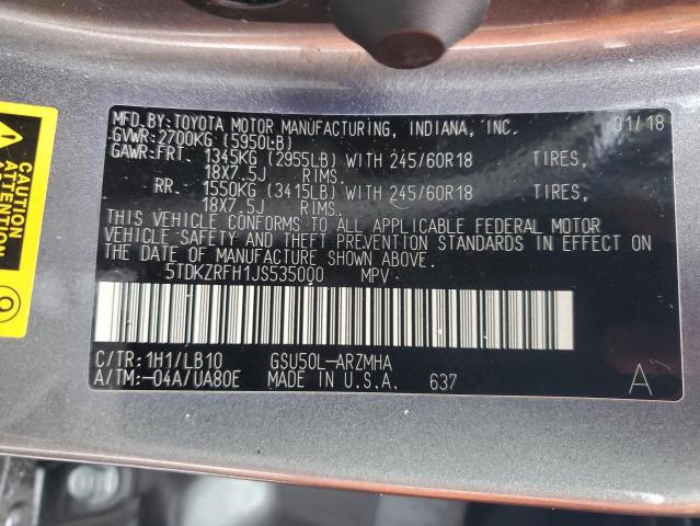 Photo 14 from auction – 2018 TOYOTA HIGHLANDER with VIN 5TDKZRFH1JS535000