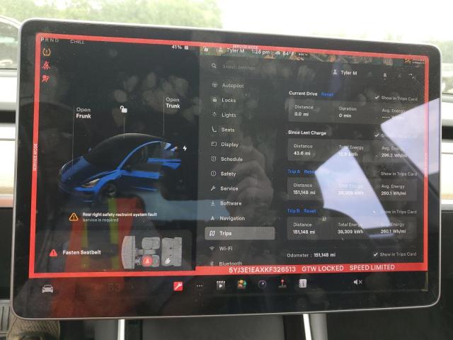 Photo 9 from auction – 2019 TESLA MODEL 3 with VIN 5YJ3E1EAXKF326513