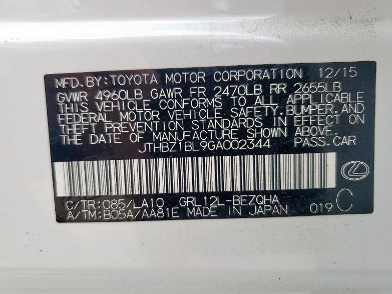 Photo 14 from auction – 2016 LEXUS GS 350 BAS with VIN JTHBZ1BL9GA002344