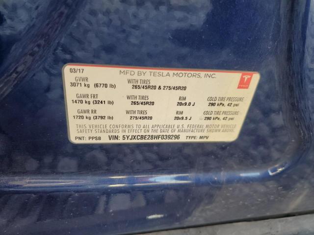 Photo 14 from auction – 2017 TESLA MODEL X with VIN 5YJXCBE28HF039296