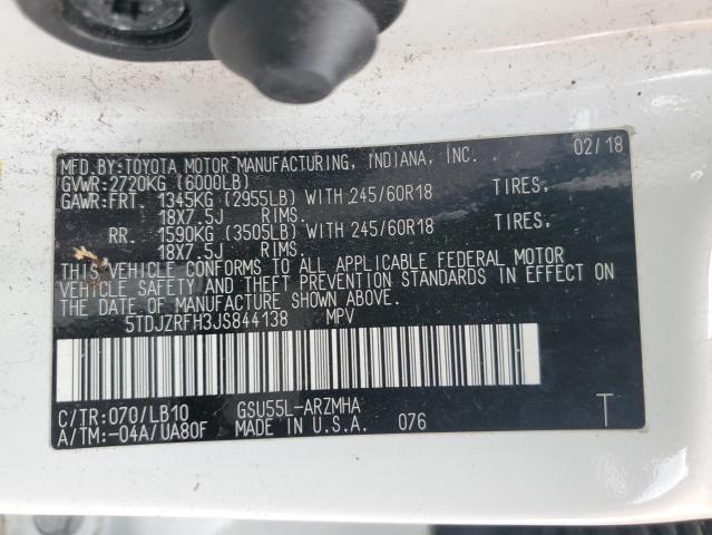 Photo 14 from auction – 2018 TOYOTA HIGHLANDER with VIN 5TDJZRFH3JS844138