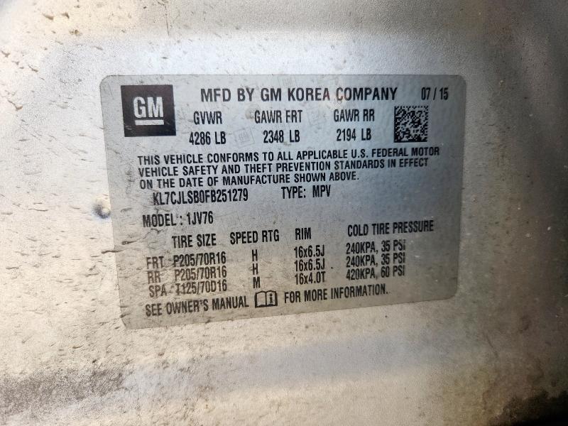 Photo 14 from auction – 2015 CHEVROLET TRAX 1LT with VIN KL7CJLSB0FB251279