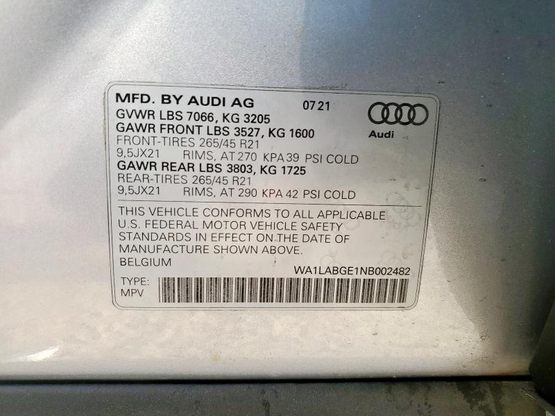 Photo 14 from auction – 2022 AUDI E-TRON PRE with VIN WA1LABGE1NB002482