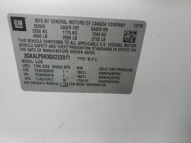 Photo 14 from auction – 2016 GMC TERRAIN SL with VIN 2GKALPEK3G6222911