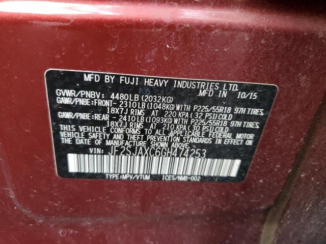 Photo 14 from auction – 2016 SUBARU FORESTER 2.5I TOURING with VIN JF2SJAXC6GH474253