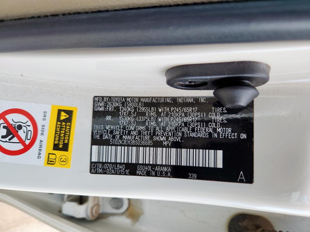 Photo 14 from auction – 2011 TOYOTA HIGHLANDER with VIN 5TDZK3EH3BS036685