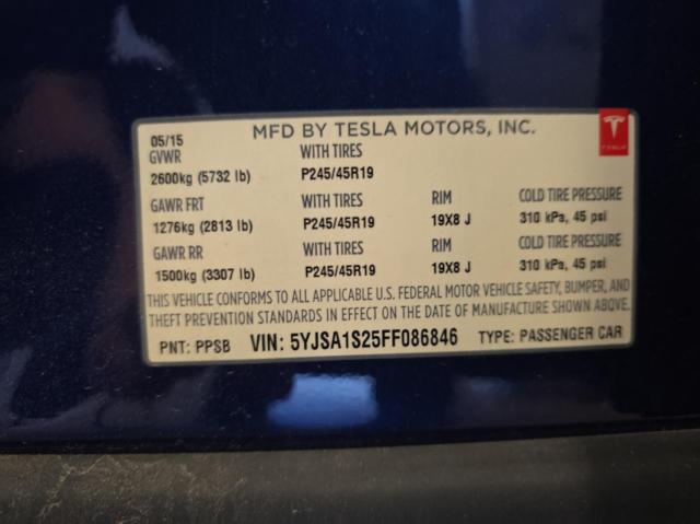Photo 10 from auction – 2015 TESLA MODEL S 70 with VIN 5YJSA1S25FF086846