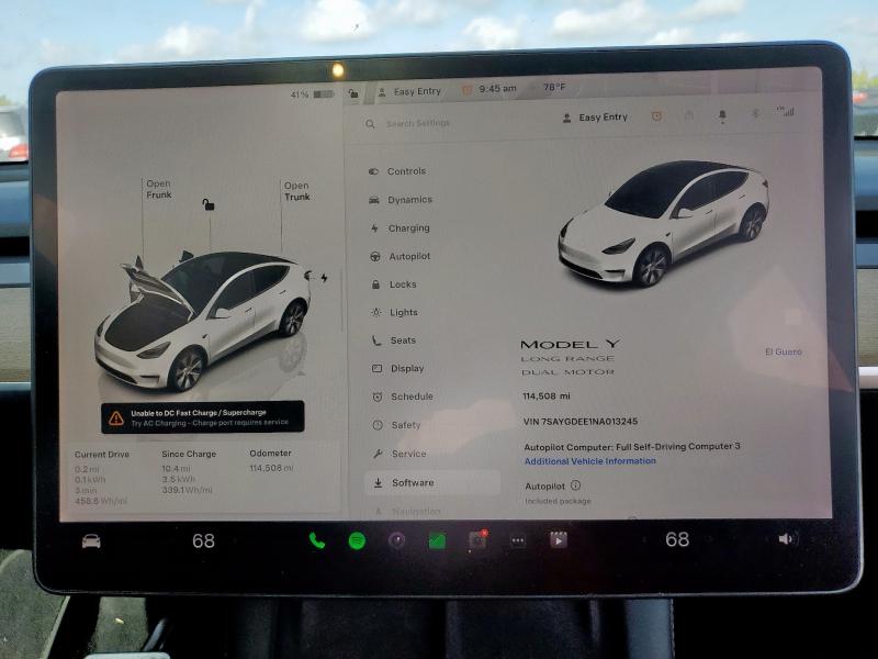 Photo 9 from auction – 2022 TESLA MODEL Y with VIN 7SAYGDEE1NA013245