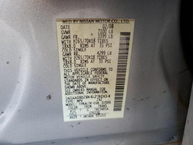 Photo 14 from auction – 2008 NISSAN ARMADA SE with VIN 5N1AA08D28N629004