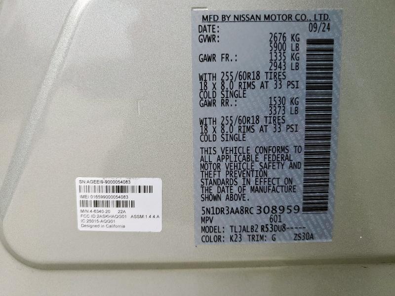 Photo 14 from auction – 2024 NISSAN PATHFINDER with VIN 5N1DR3AA8RC308959