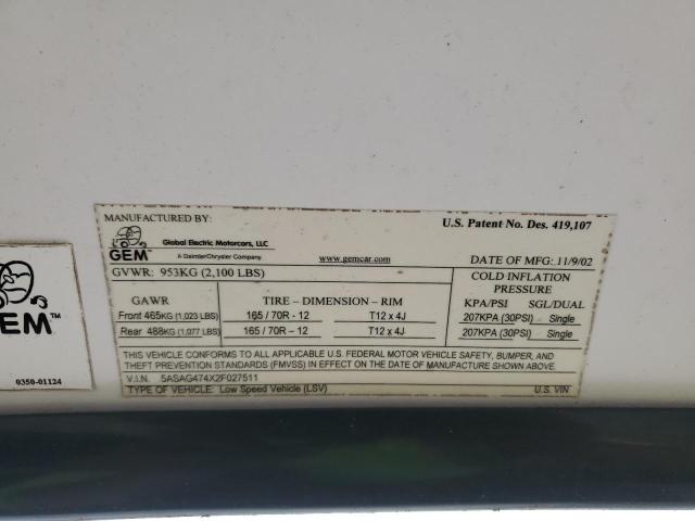Photo 10 from auction – 2002 OTHER GEM with VIN 5ASAG474X2F027511