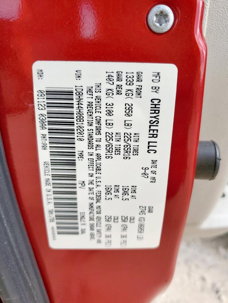 Photo 14 from auction – 2008 DODGE GRAND CARA with VIN 1D8HN44H08B102010