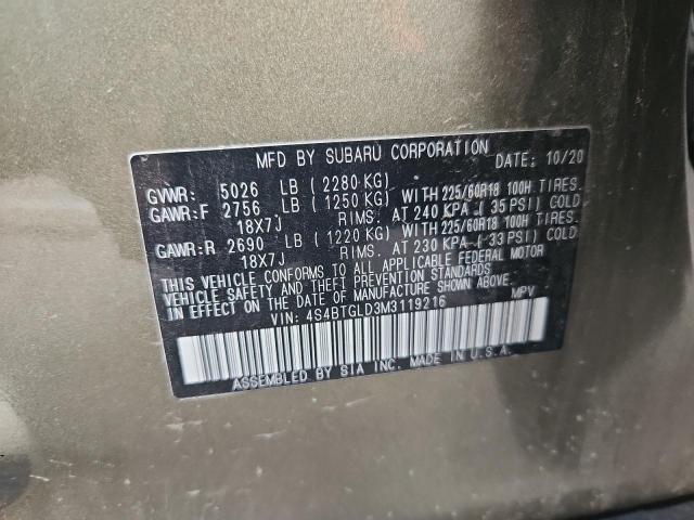 Photo 14 from auction – 2021 SUBARU OUTBACK ON with VIN 4S4BTGLD3M3119216