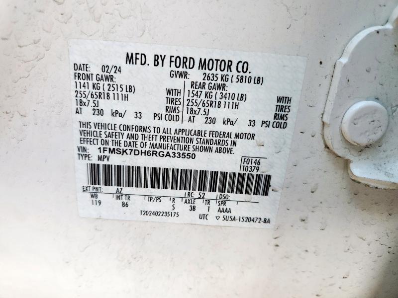 Photo 14 from auction – 2024 FORD EXPLORER XLT with VIN 1FMSK7DH6RGA33550