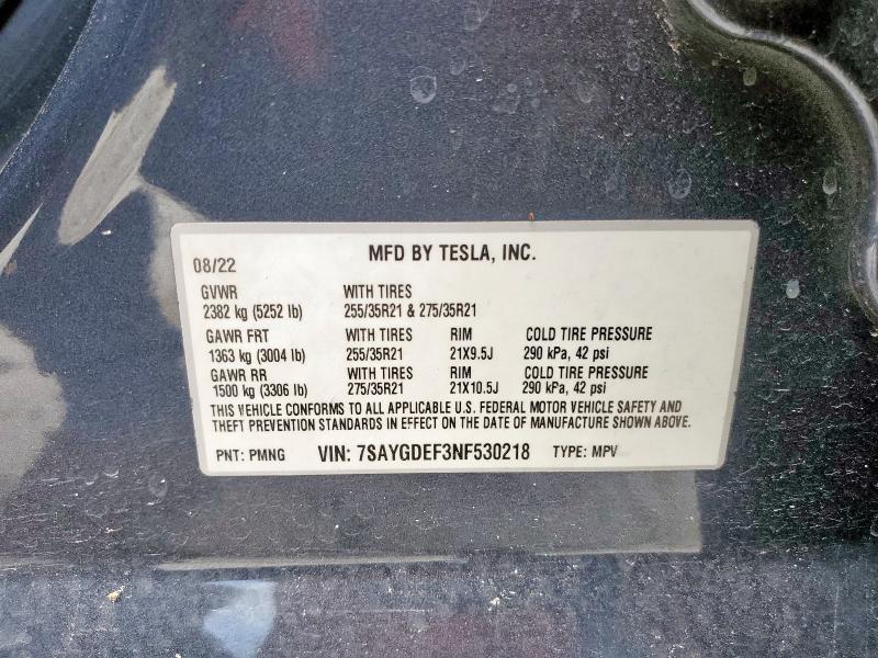 Photo 14 from auction – 2022 TESLA MODEL Y with VIN 7SAYGDEF3NF530218