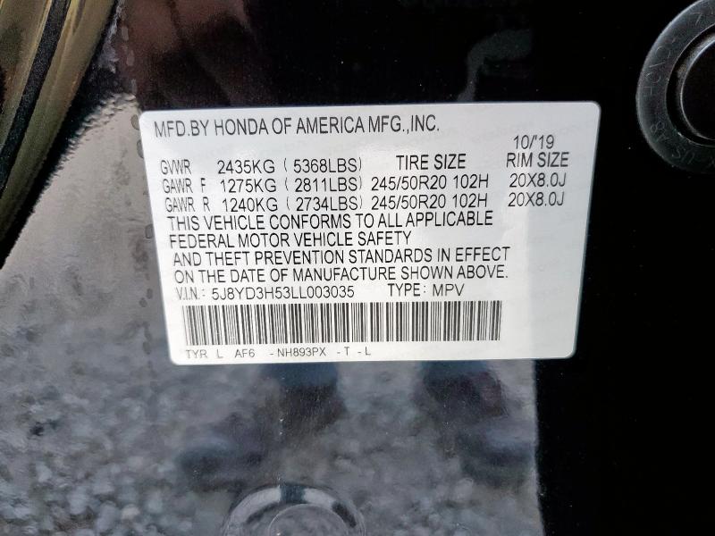 Photo 14 from auction – 2020 ACURA MDX TECHNO with VIN 5J8YD3H53LL003035