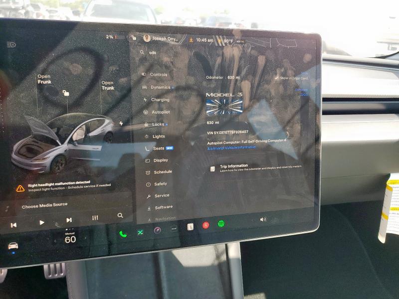 Photo 9 from auction – 2025 TESLA MODEL 3 with VIN 5YJ3E1ET7SF926407