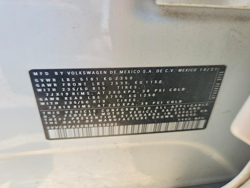 Photo 14 from auction – 2022 VOLKSWAGEN TIGUAN with VIN 3VVCB7AX0NM033002