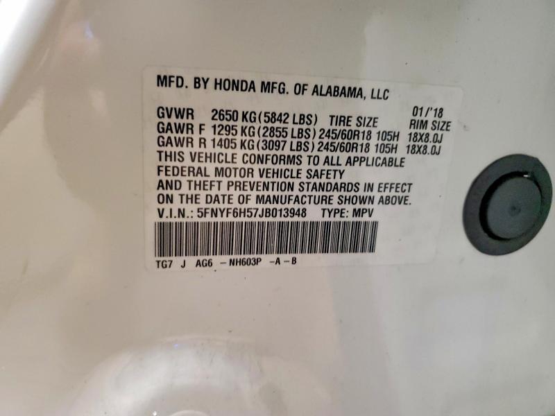 Photo 14 from auction – 2018 HONDA PILOT with VIN 5FNYF6H57JB013948