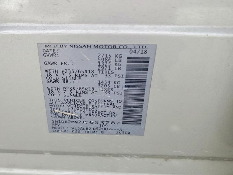 Снимка 14 от търг – 2018 NISSAN PATHFINDER с VIN 5N1DR2MN2JC653787