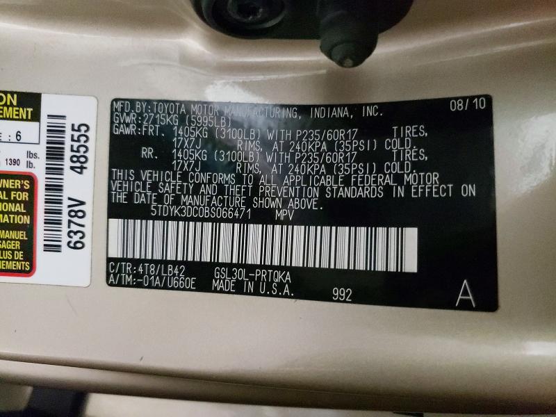 Photo 14 from auction – 2011 TOYOTA SIENNA with VIN 5TDYK3DC0BS066471