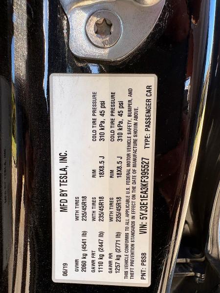 Photo 10 from auction – 2019 TESLA MODEL 3 with VIN 5YJ3E1EA3KF395527