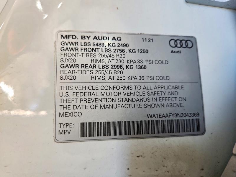Photo 14 from auction – 2022 AUDI Q5 with VIN WA1EAAFY3N2043369