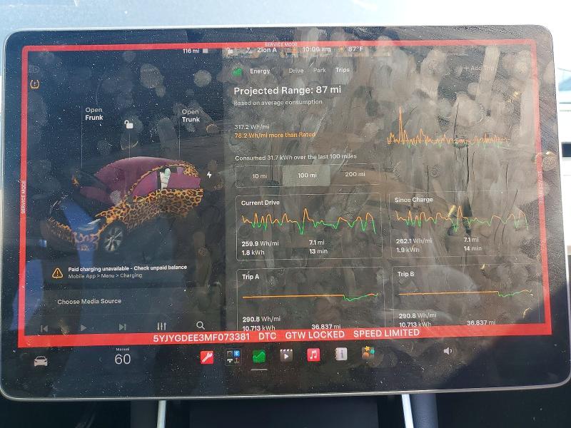 Photo 9 from auction – 2021 TESLA MODEL Y with VIN 5YJYGDEE3MF073381