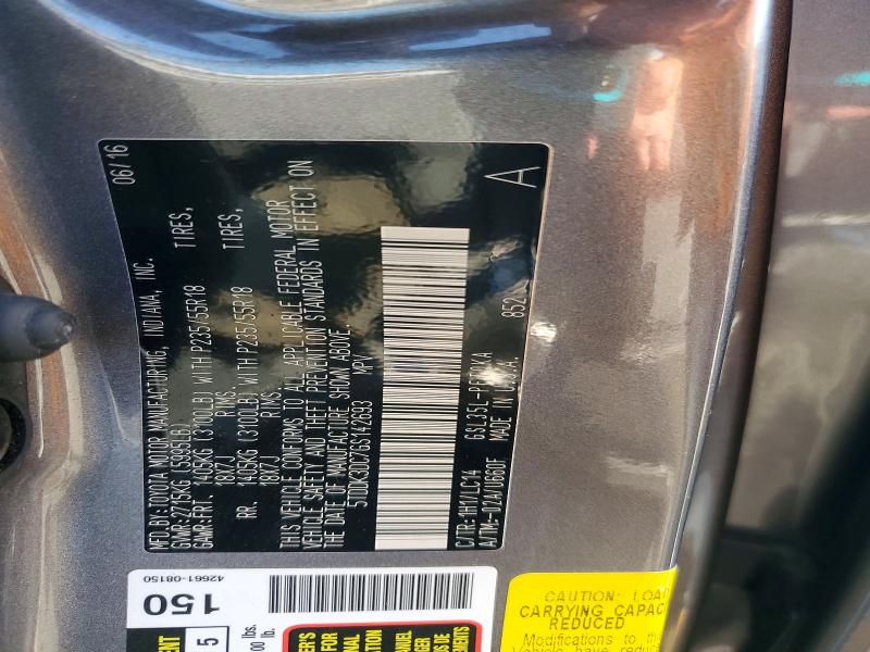 Photo 14 from auction – 2016 TOYOTA SIENNA with VIN 5TDDK3DC7GS142693
